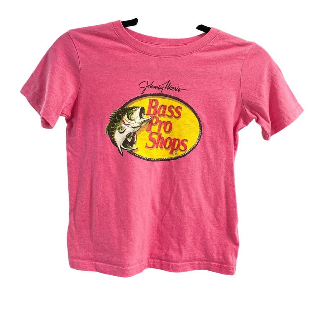 Bass Pro Shops Kids Pink Johnny Morris Graphic T-Shirt Size Medium M Fishing Tee